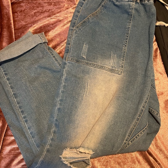 Casual Pull-on Distressed Stretch Jeans Elastic Waist Jean Denim Joggers Pants - Picture 2 of 7